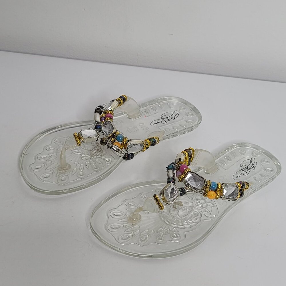 Lovely People Sandals Womens 7 Thong Flip Flops Boho Rhinestone Beaded Clear